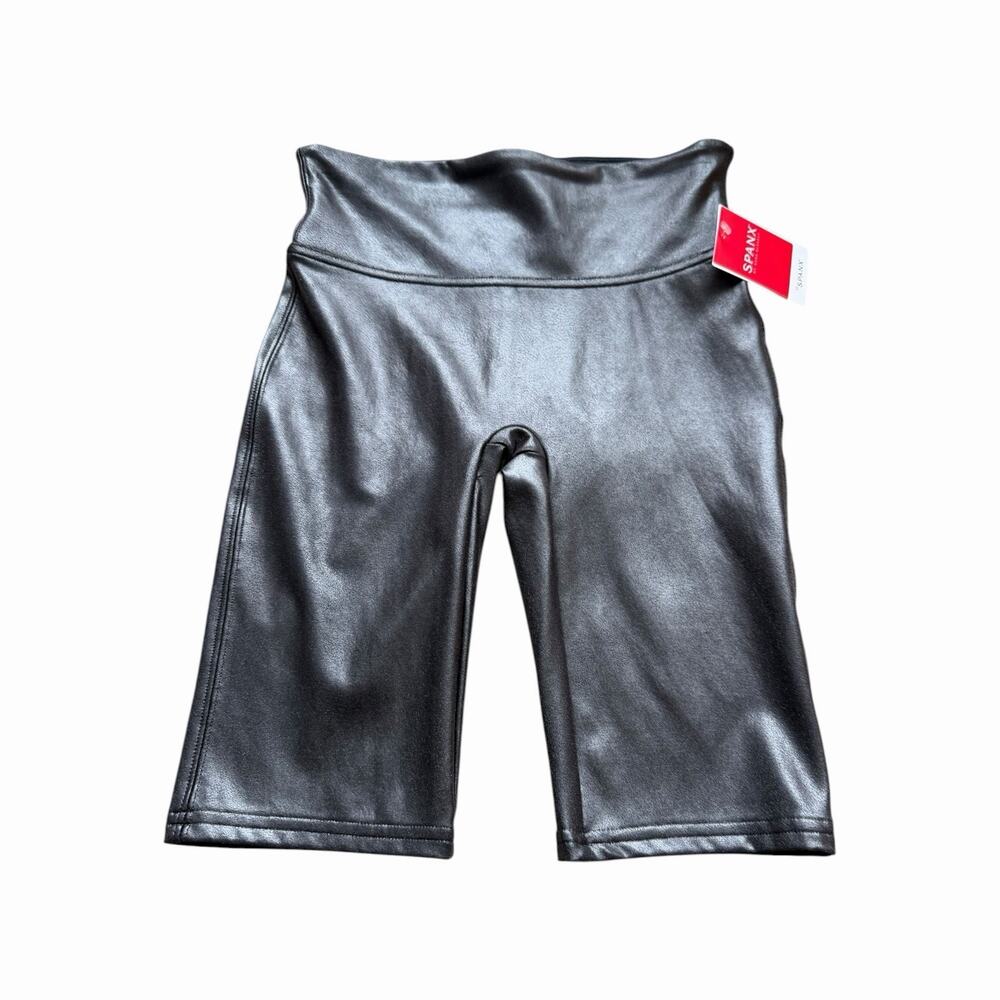 SPANX Faux Leather Bike Shorts Black Womens Small NWT High Rise Shaping